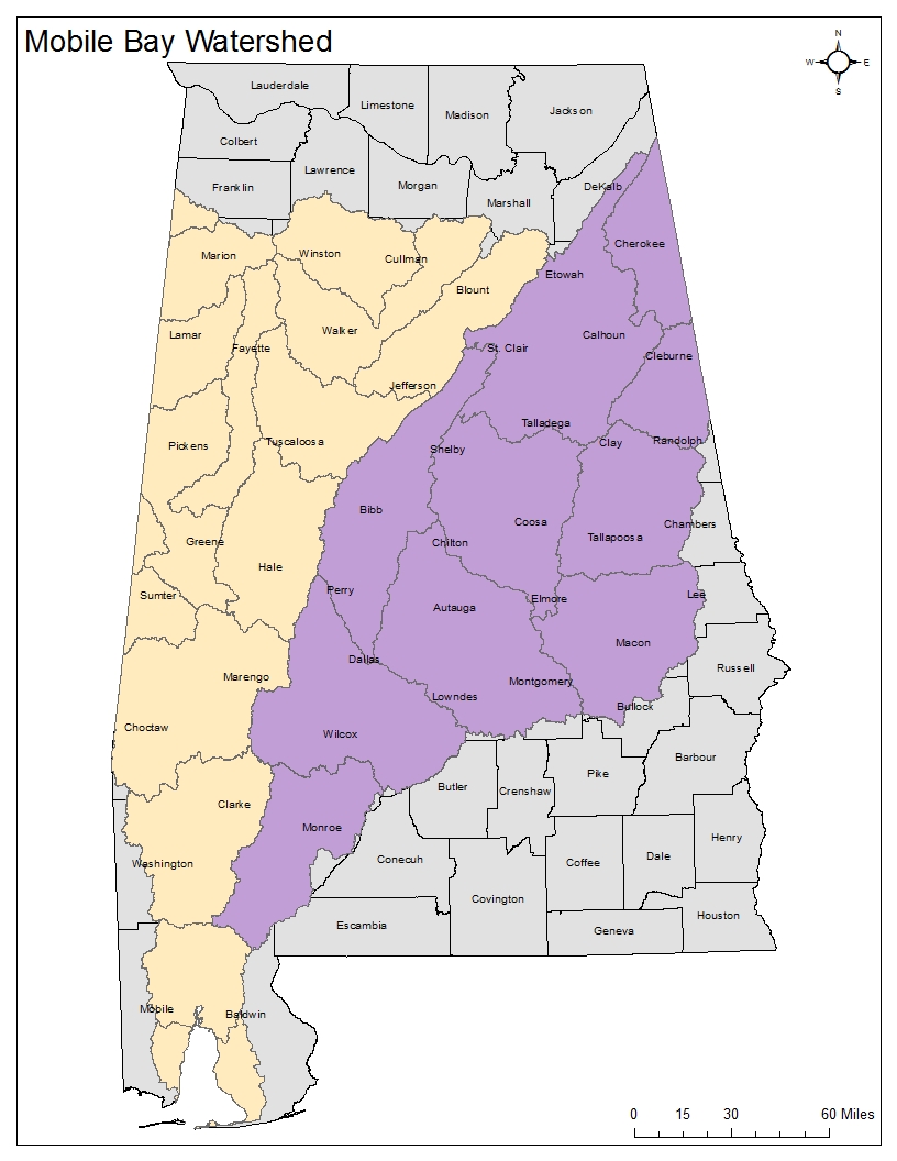 Atlas area in Alabama and Tombigbee Watersheds